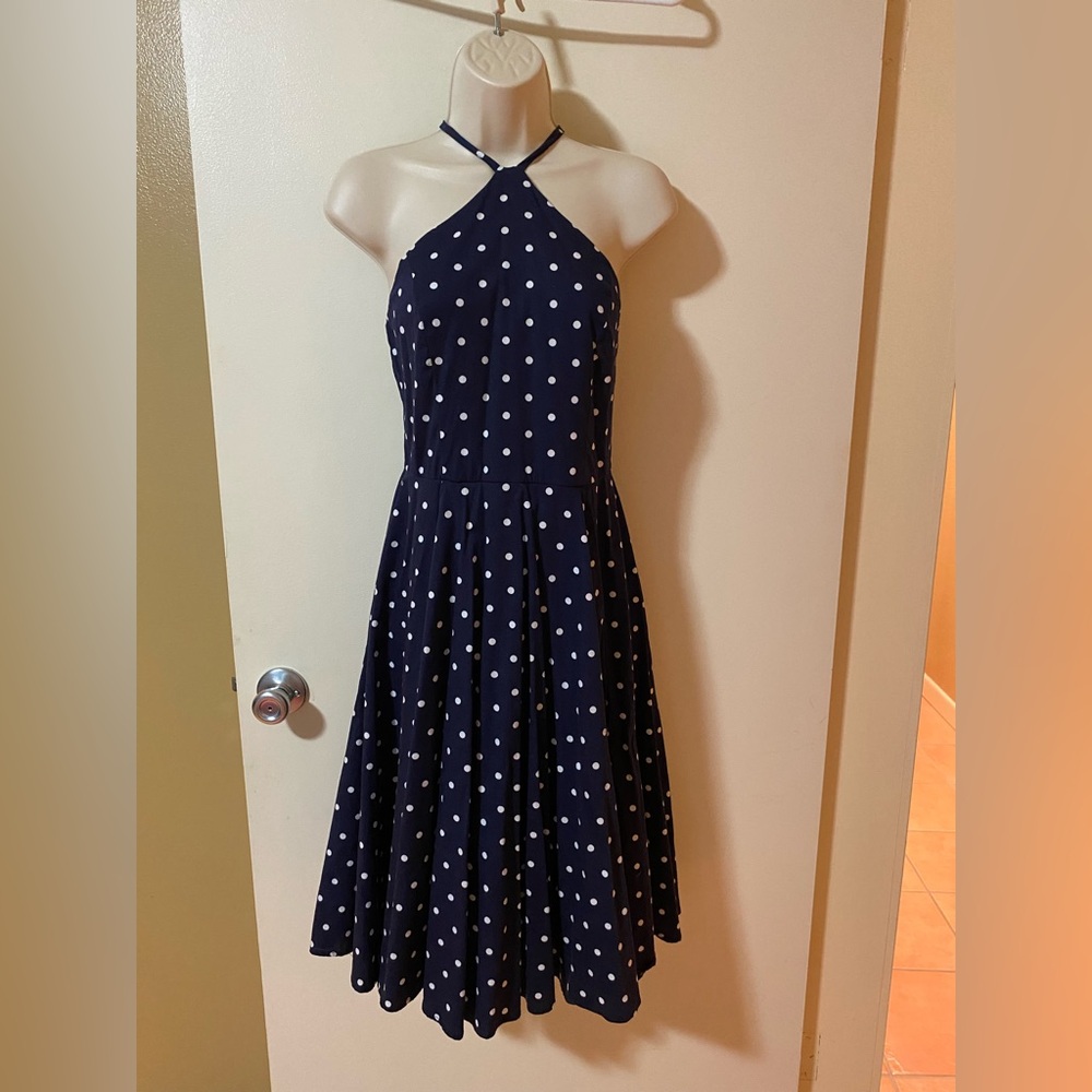 VENUS Blue and White Pleated Tie Front Midi Dress